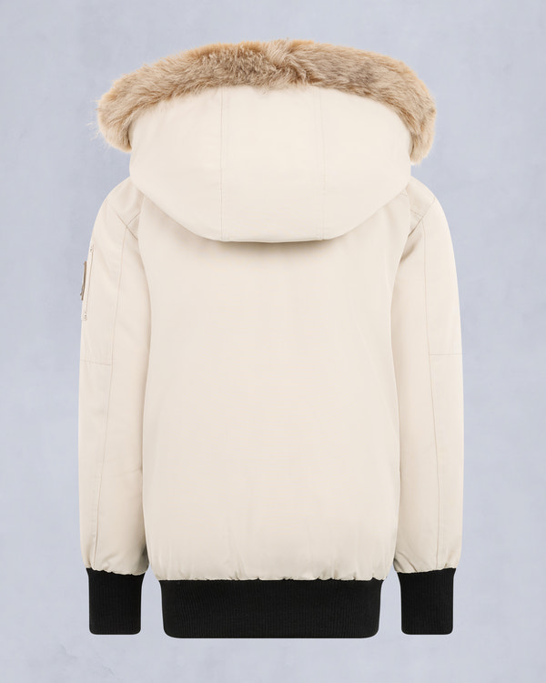 BOMBER UNISEXE ORIGINAL POUR ENFANT AVEC BORDURE EN PEAU LAINÉE-ALBAÎTRE/BRONZE