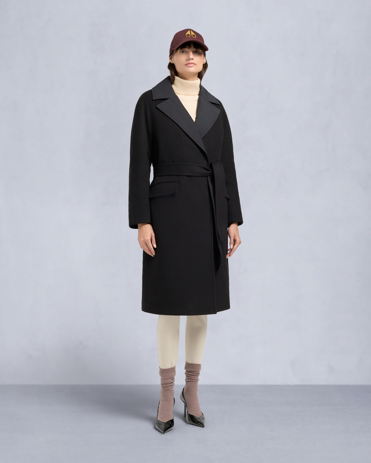 LAFLEUR WOOL LONG WRAP COAT-BLACK