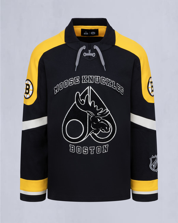 NHL X MOOSE KNUCKLES BRUINS POLO-BLACK/YELLOW/BONE