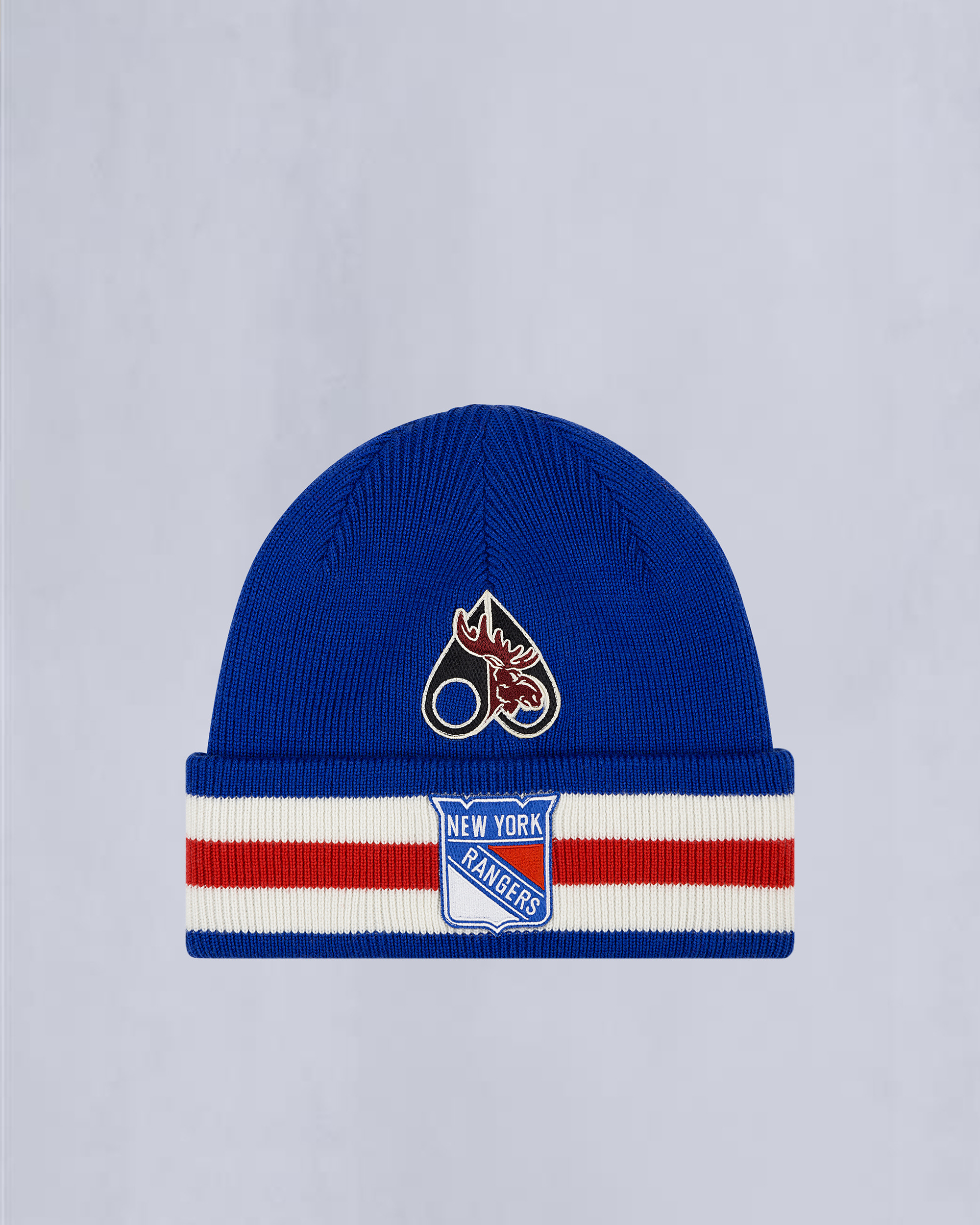 NHL X MOOSE KNUCKLES RANGERS BEANIE-RANGER BLUE/RED/BONE