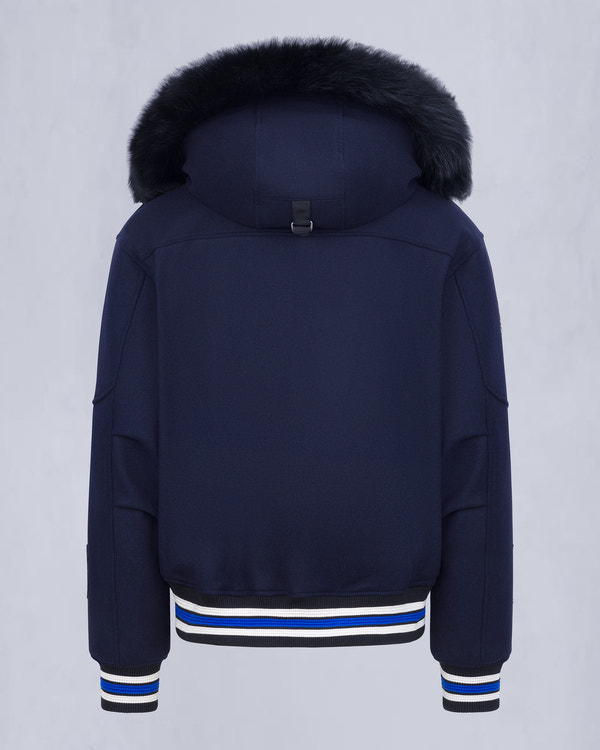 NHL X MOOSE KNUCKLES MAPLE LEAFS BOMBER JACKET-NAVY/BLUE/BONE/BLACK