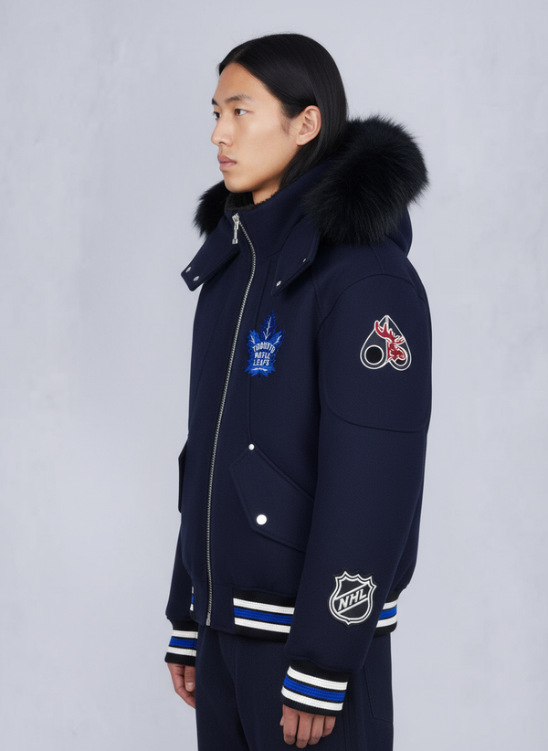 NHL X MOOSE KNUCKLES MAPLE LEAFS BOMBER JACKET-NAVY/BLUE/BONE/BLACK