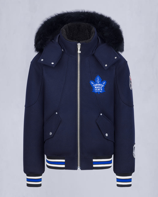 NHL X MOOSE KNUCKLES MAPLE LEAFS BOMBER JACKET-NAVY/BLUE/BONE/BLACK