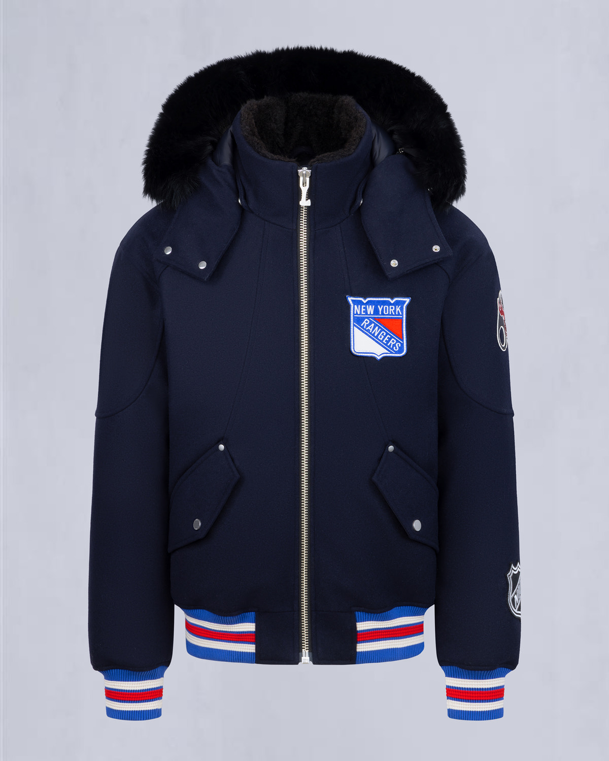 NHL X MOOSE KNUCKLES RANGERS BOMBER JACKET-NAVY/RED/BONE/BLACK