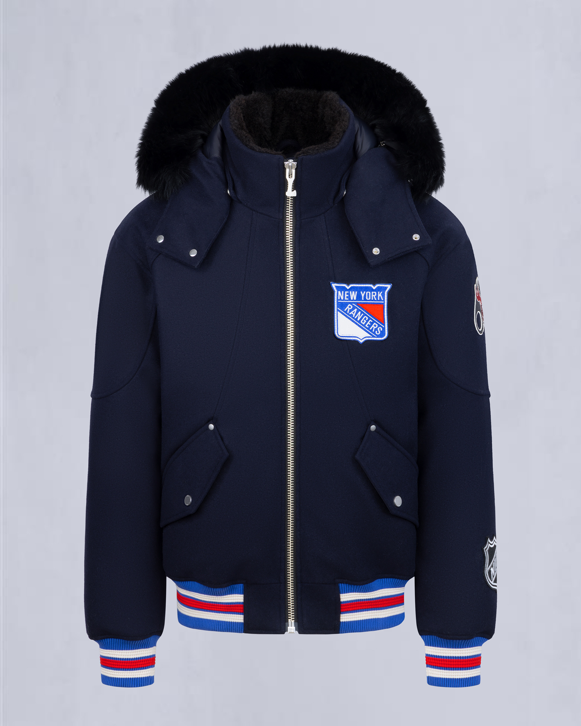 NHL X MOOSE KNUCKLES RANGERS BOMBER JACKET-NAVY/RED/BONE/BLACK