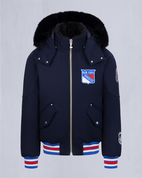 NHL X MOOSE KNUCKLES RANGERS BOMBER JACKET-NAVY/RED/BONE/BLACK