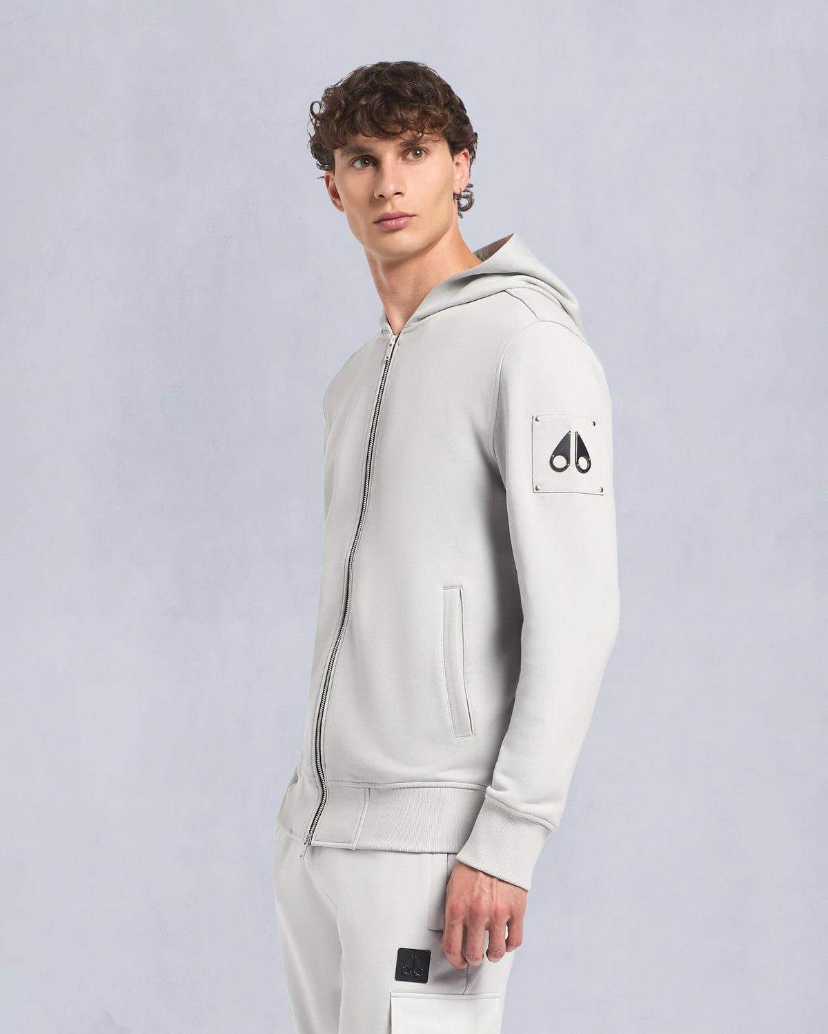 Moose Knuckles Mens Hartsfield Zip-Up Hoodie Stone M14MS609 Front