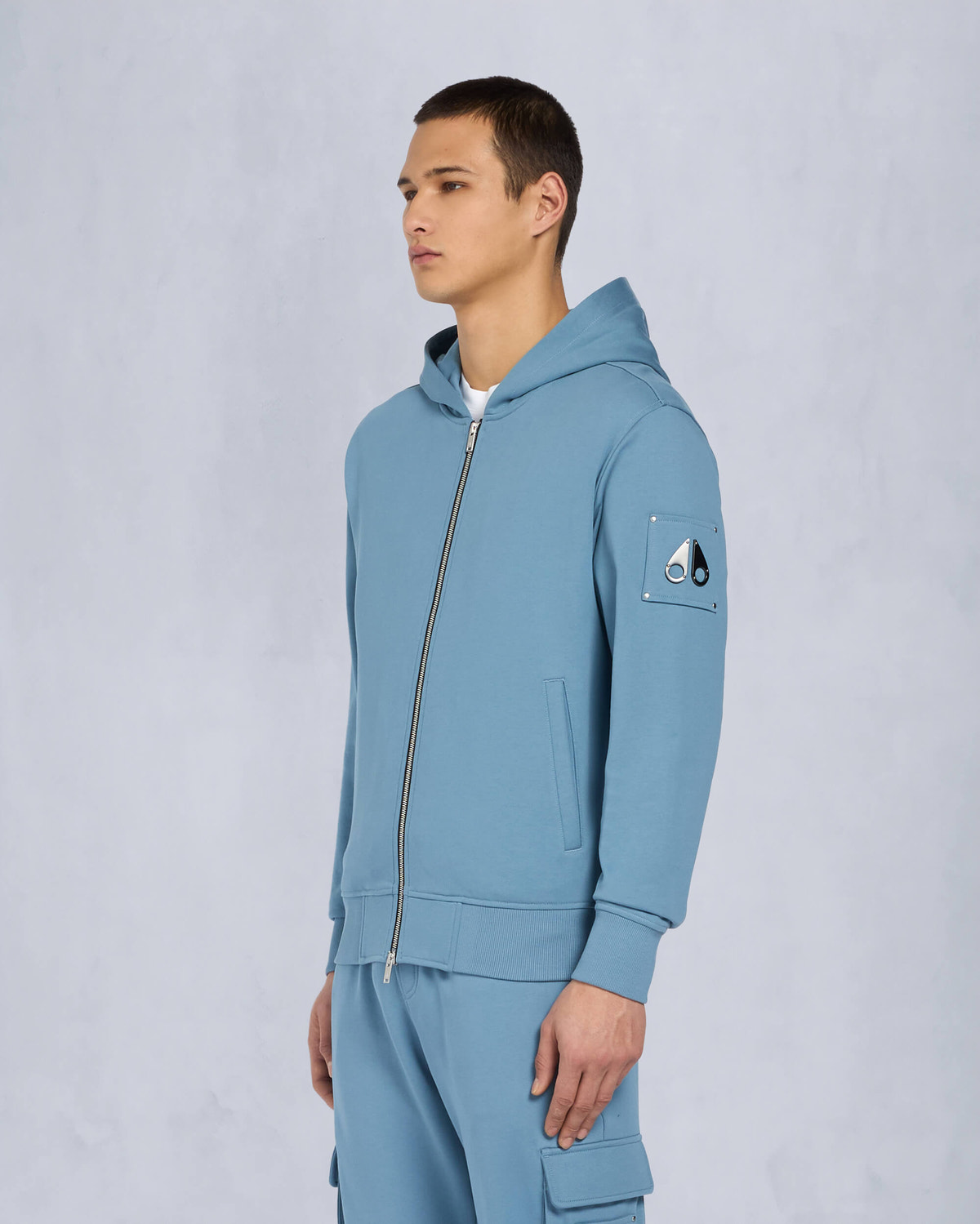 Moose Knuckles Mens Hartsfield Zip-Up Hoodie SEA M14MS609 Front