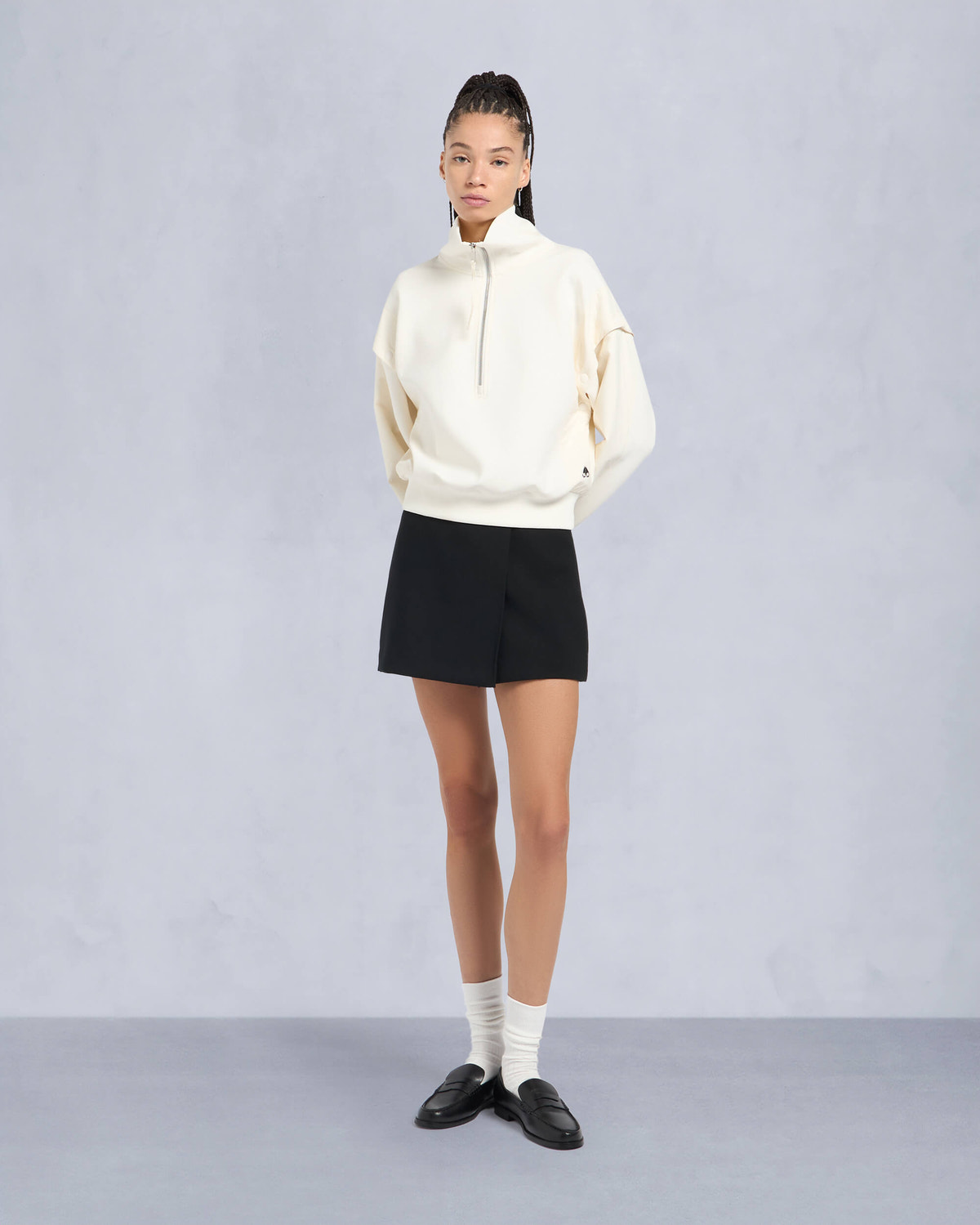 Moose Knuckles - M15LS636 - MixMedia Quarter-Zip Sweater - WOMENS - Plaster - Front Category
