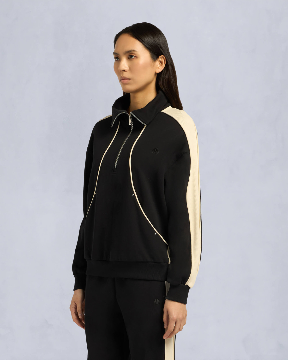 Moose Knuckles Womens Fairmont Quarter-Zip Sweater BLACK/BONE M15LS644 Front