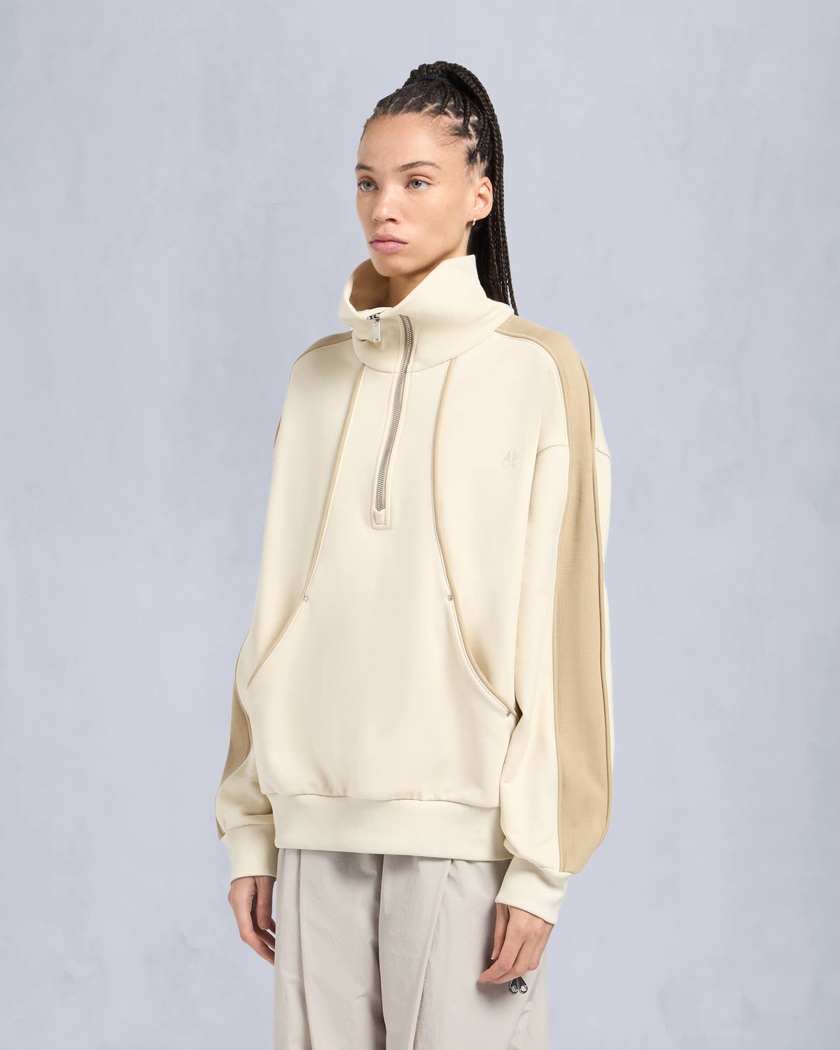 Moose Knuckles Womens Fairmont Quarter-Zip Sweater BONE/TANNED M15LS644 Front