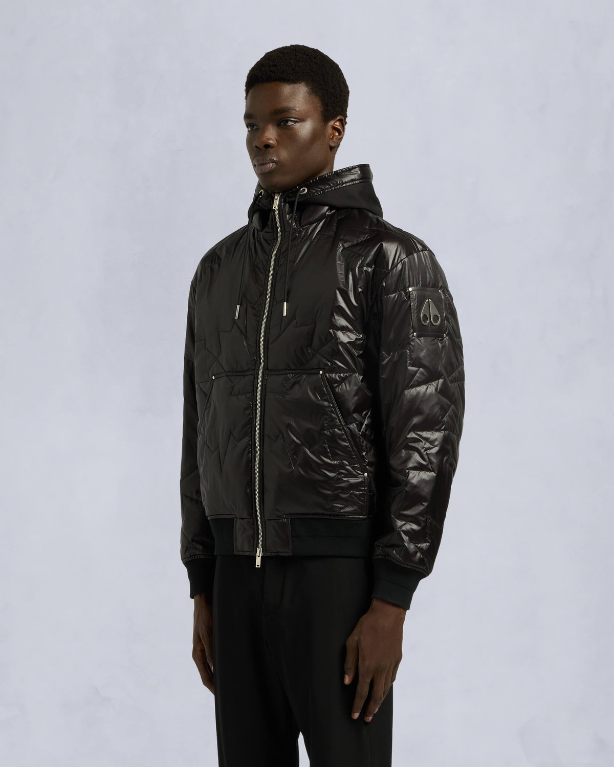 Moose Knuckles Mens Leaf Quilt Bomber Jacket Black M15MB050 Front