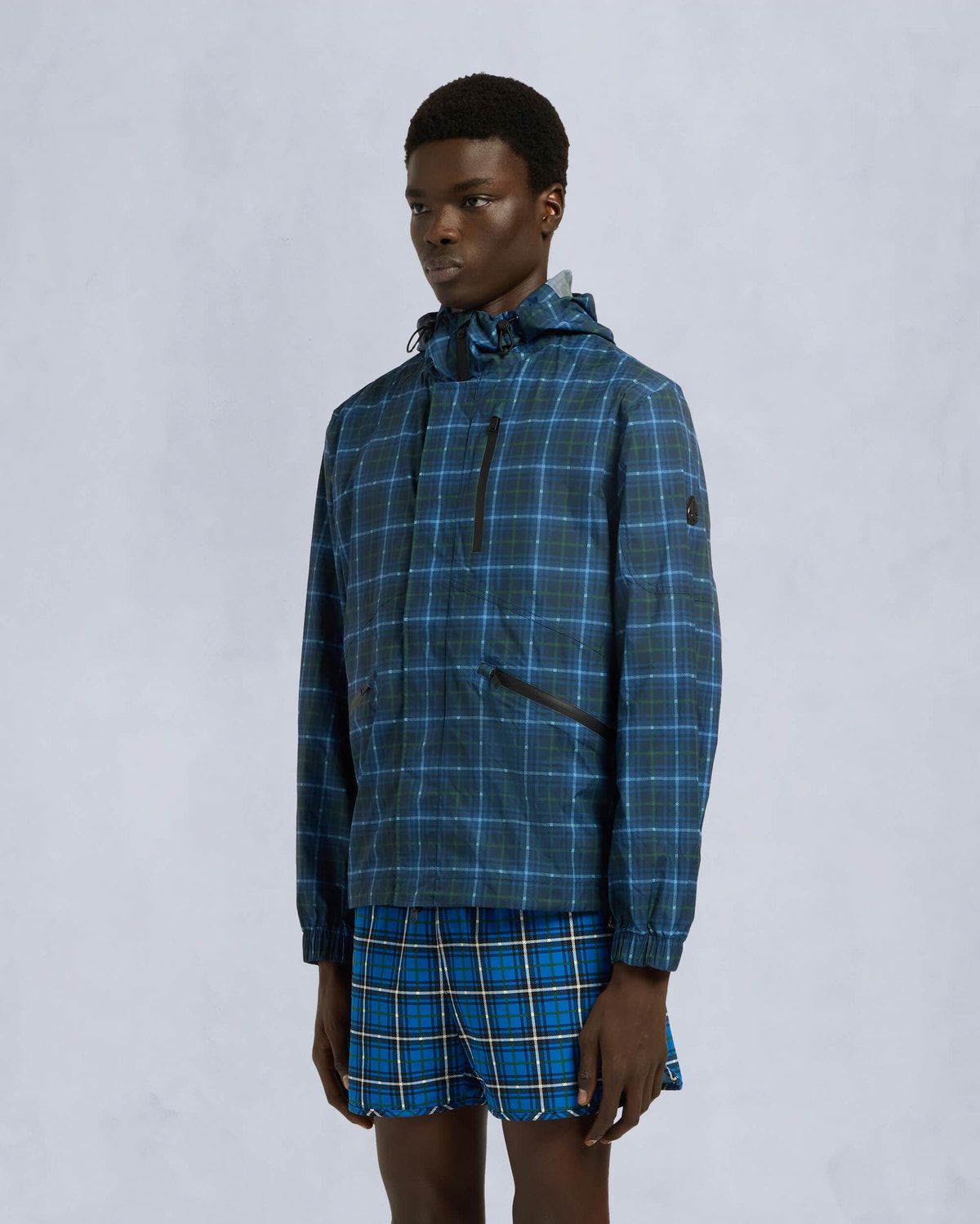 Moose Knuckles Mens Montagne Windbreaker NAVY PLAID M15MJ163 Front