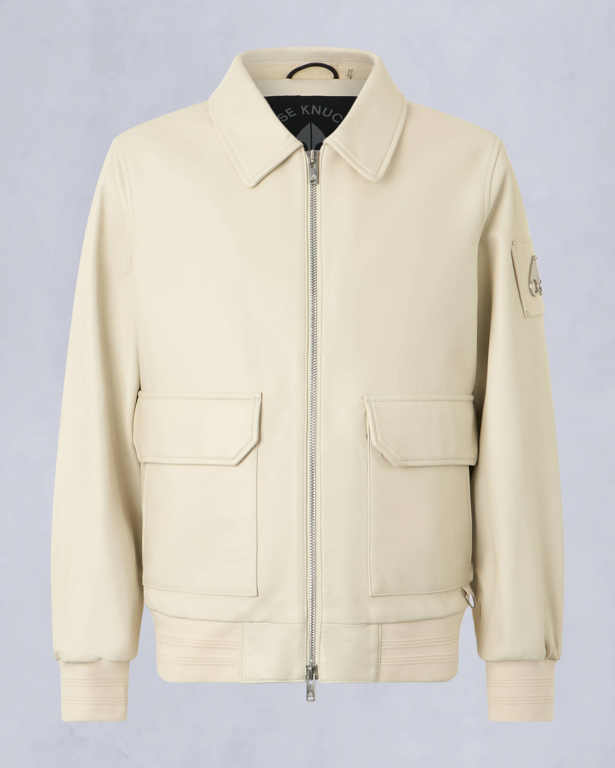 Moose Knuckles Mens Oxley Leather Bomber Jacket Bone M15ML305 - GM