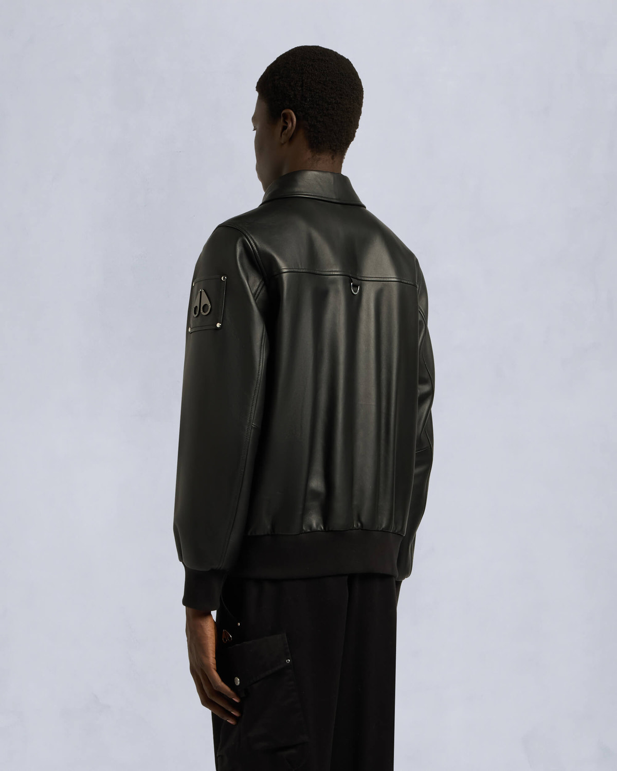 Moose Knuckles Mens Oxley Leather Bomber Jacket Black M15ML305 Back