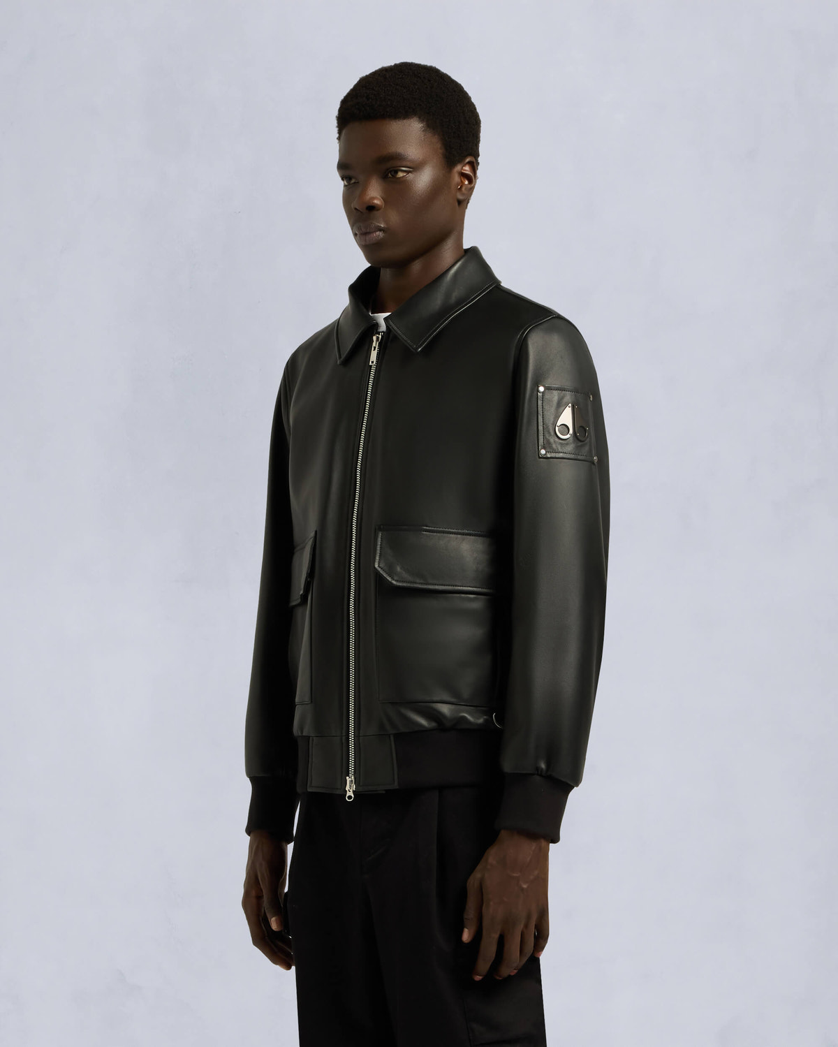 Moose Knuckles Mens Oxley Leather Bomber Jacket Black M15ML305 Front