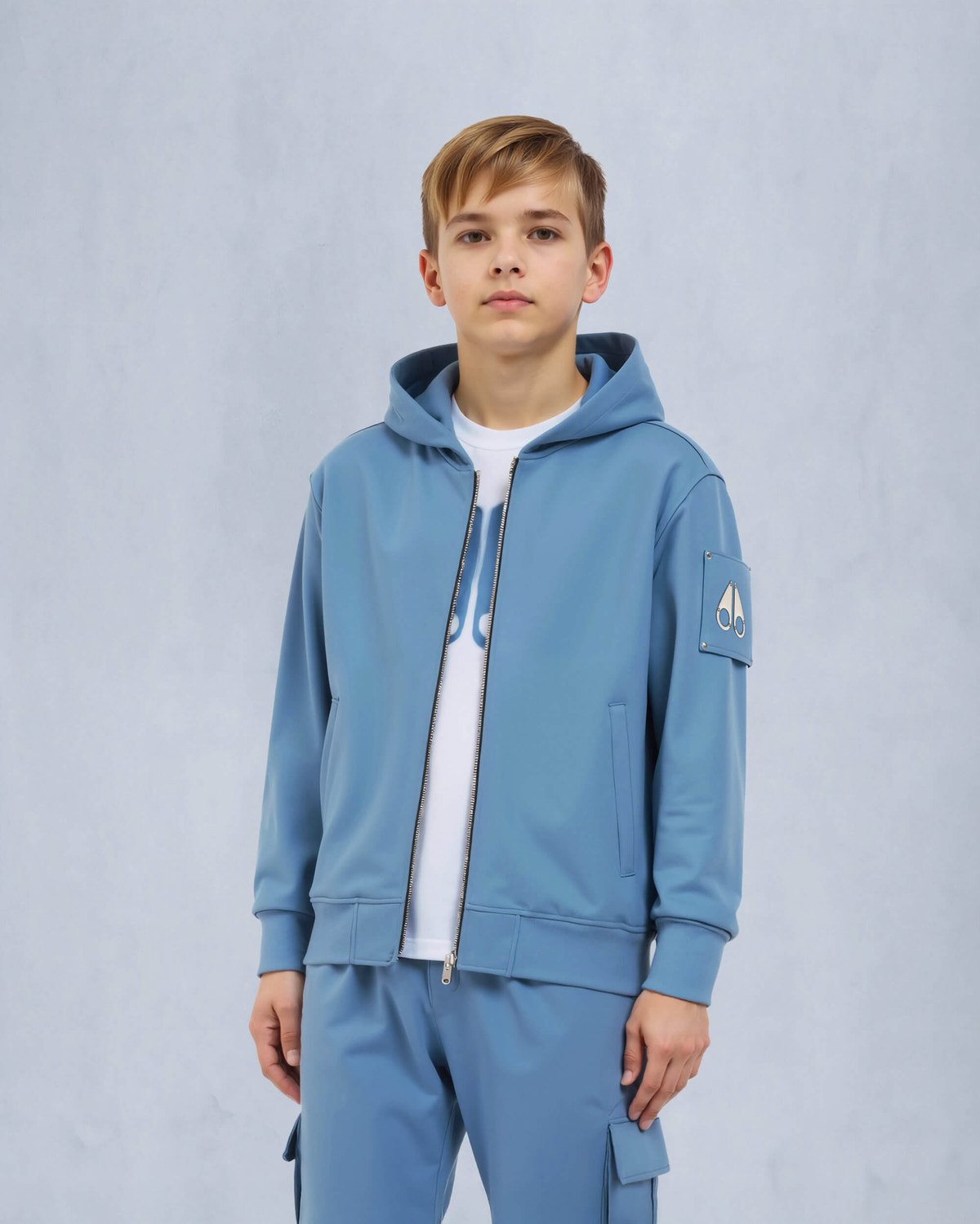 Moose Knuckles Kids Kids Unisex Hartsfield Zip Hoodie SEA M15US708 Front