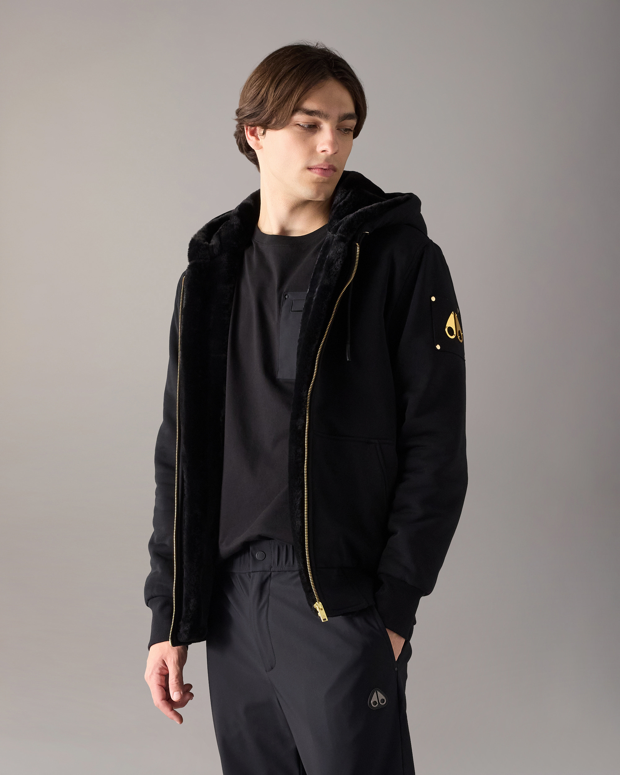 Moose Knuckles - M32MS600G - Gold Series Linden Bunny - MENS - Black / Black Faux Fur - Front