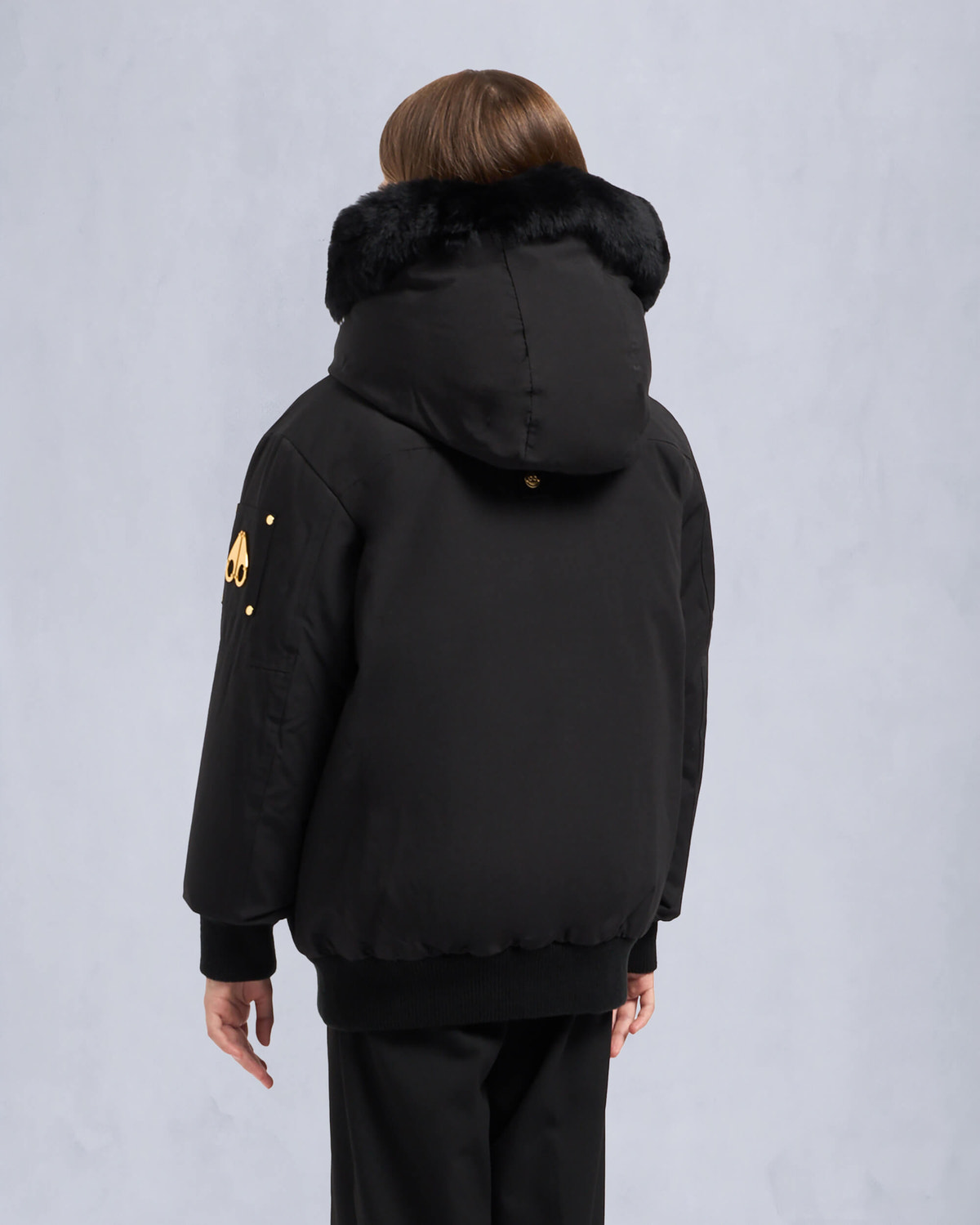 Moose Knuckles - M32UB035GS - Kids Unisex Gold Series Bomber Jacket - KIDS - Black / Black Shearling - Back