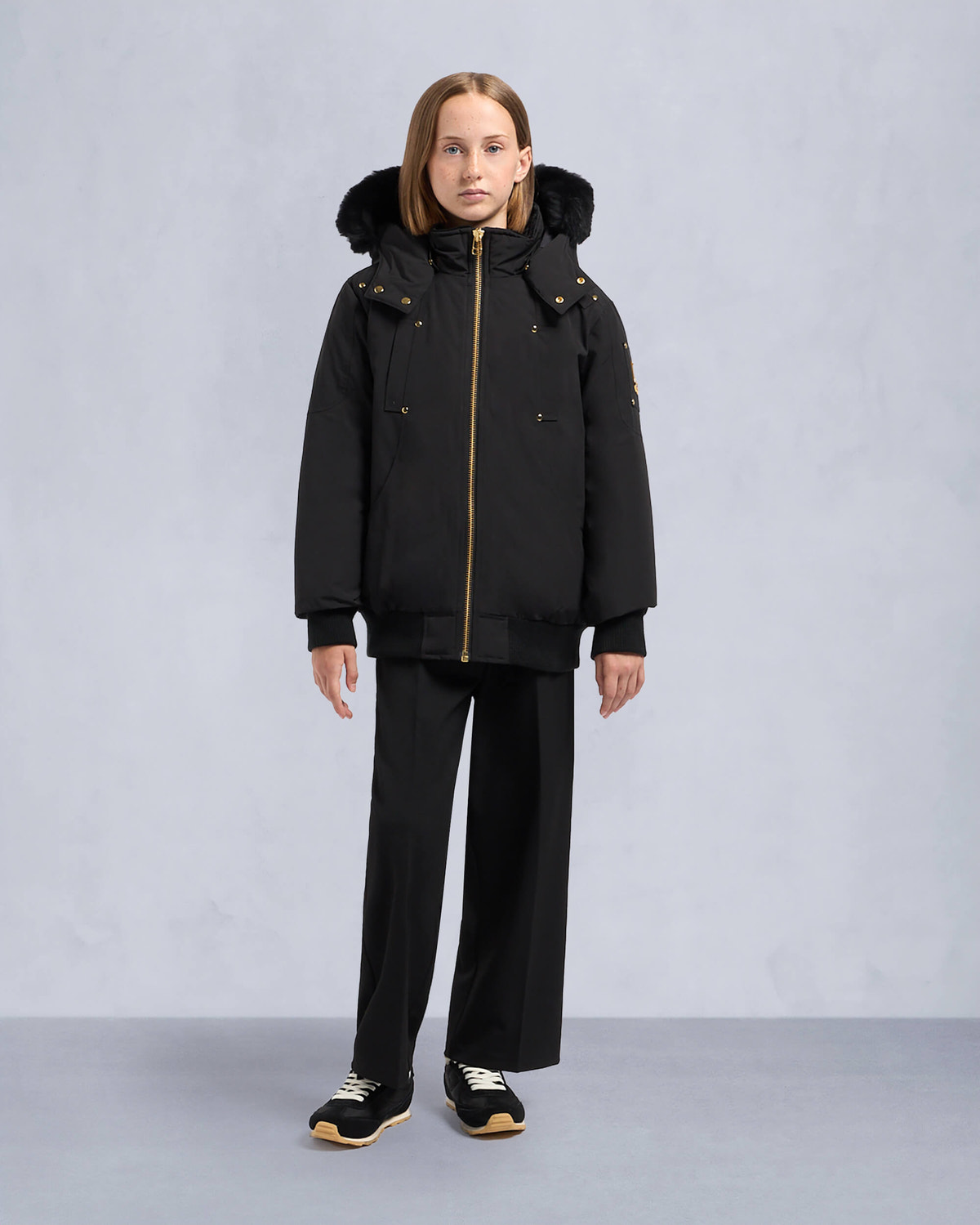 Moose Knuckles - M32UB035GS - Kids Unisex Gold Series Bomber Jacket - KIDS - Black / Black Shearling - Front Category