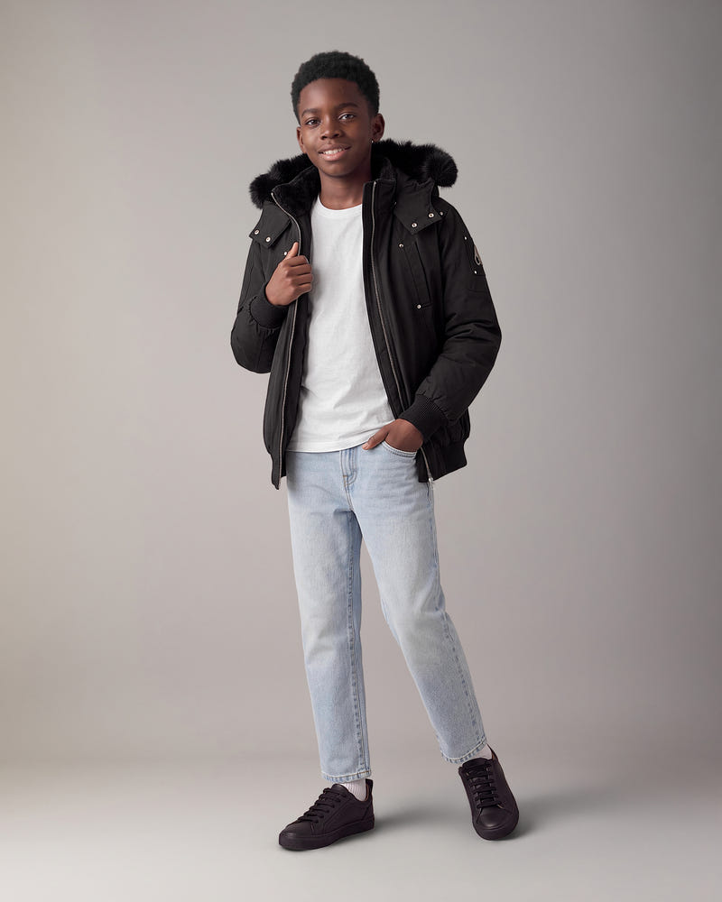 Moose Knuckles - M32UB035S - Kids Original Down Bomber Jacket - KIDS - Black / Black Shearling - Front