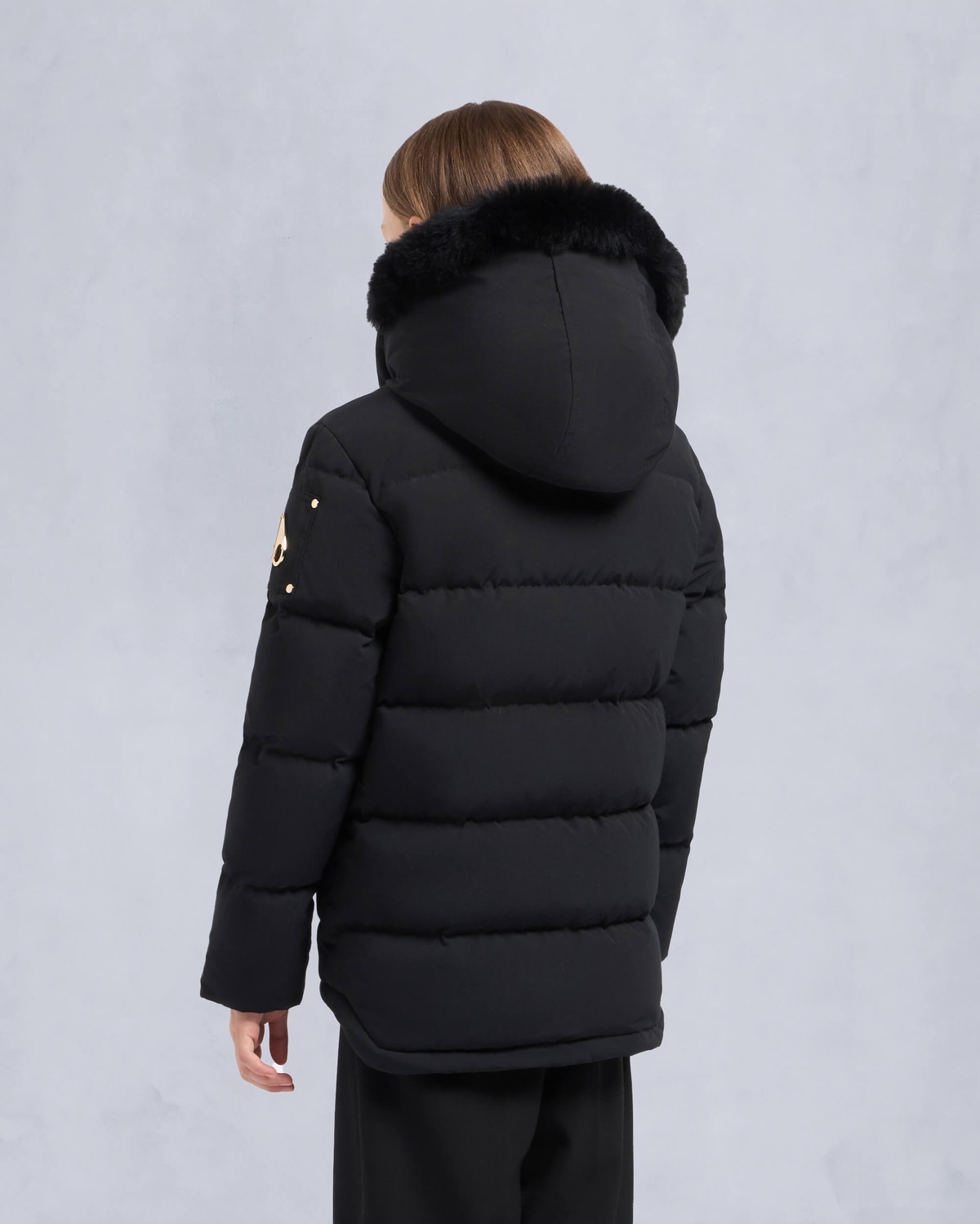 Moose Knuckles - M32UJ193GS - Kids Gold Series Unisex Shearling 3Q Jacket - KIDS - Black / Black Shearling - Back