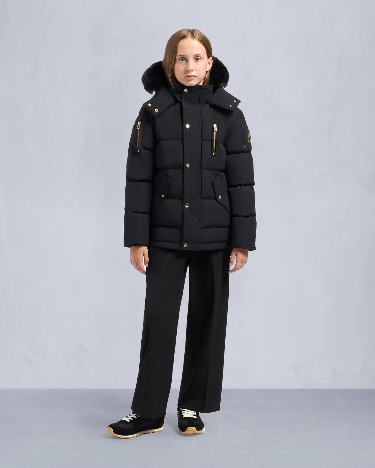 Moose Knuckles - M32UJ193GS - Kids Gold Series Unisex Shearling 3Q Jacket - KIDS - Black / Black Shearling - Front Category