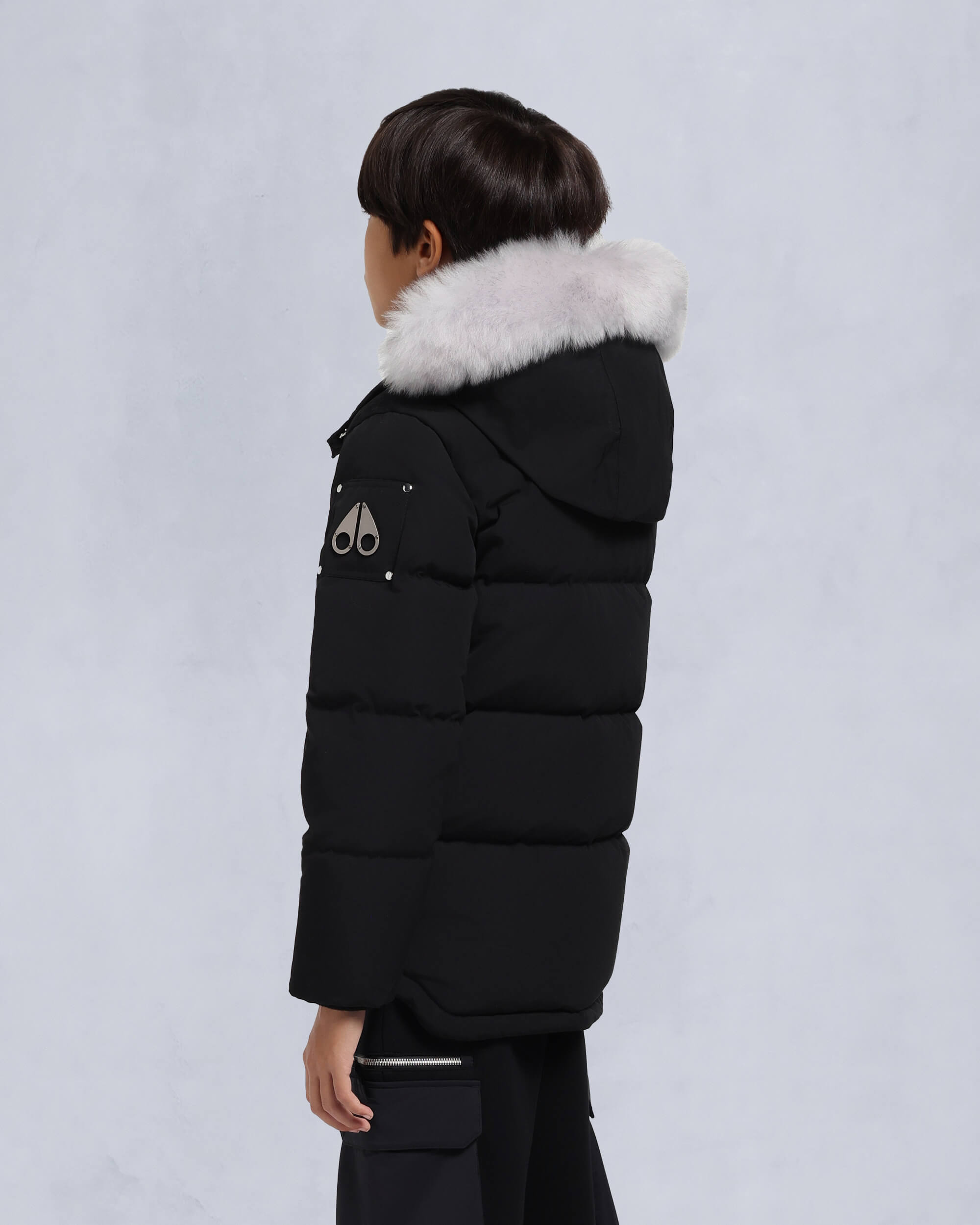 Moose Knuckles - M32UJ193S - Kids Unisex Original Shearling Trim 3Q Jacket - KIDS - Black / Natural Shearling - Back