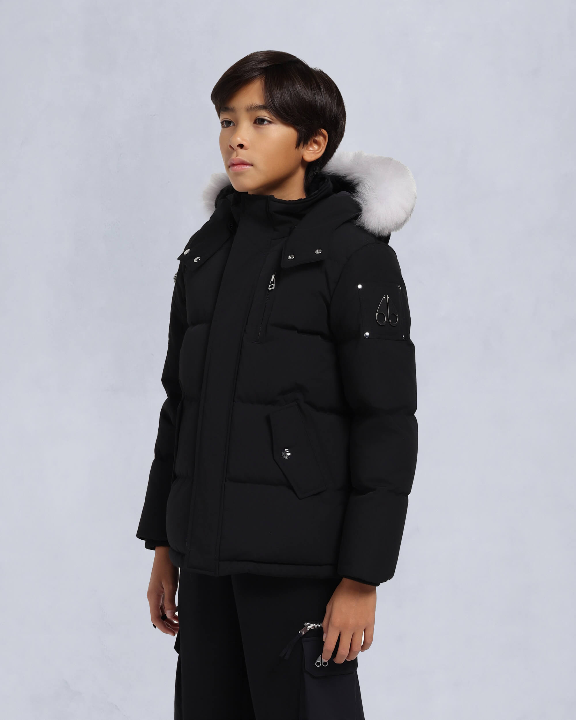 Moose Knuckles - M32UJ193S - Kids Unisex Original Shearling Trim 3Q Jacket - KIDS - Black / Natural Shearling - Front