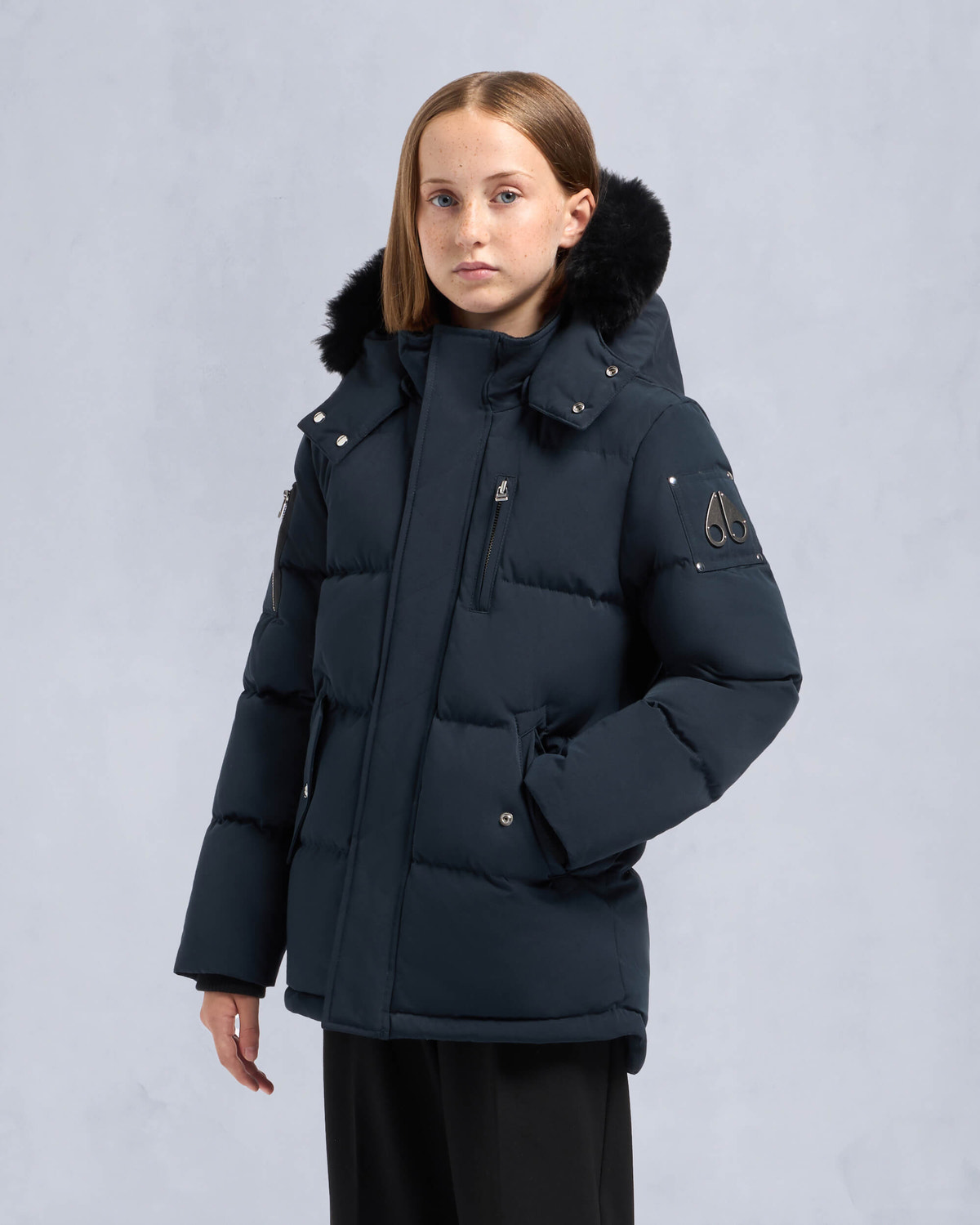 Moose Knuckles - M32UJ193S - Kids Unisex Original Shearling 3Q Jacket - KIDS - Navy / Black Shearling - Front