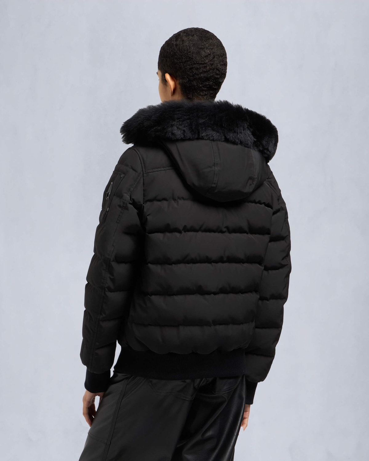 Moose Knuckles - M33LB015S - Onyx Ladriere Shearling Bomber Jacket - WOMENS - Black / Black Shearling - Back
