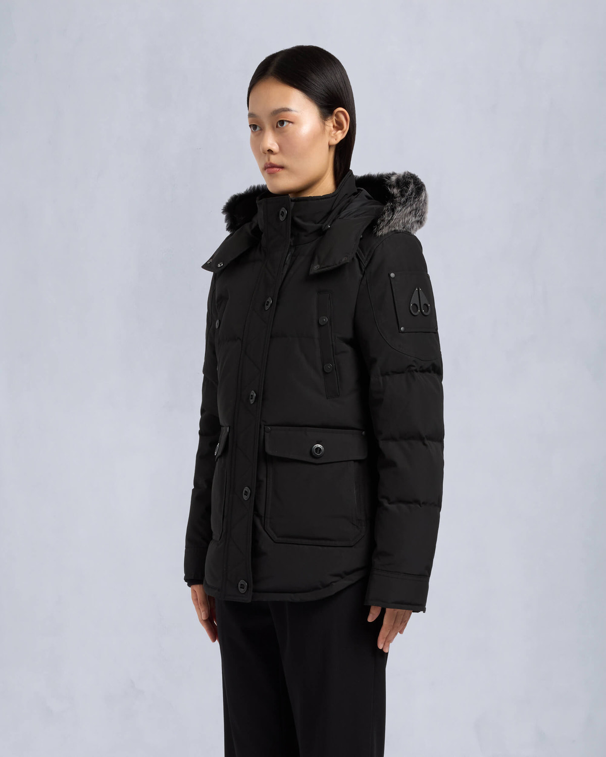 Moose Knuckles - M33LJ113S - Onyx Anguille Shearling Jacket - WOMENS - Black / ice sherling - Front