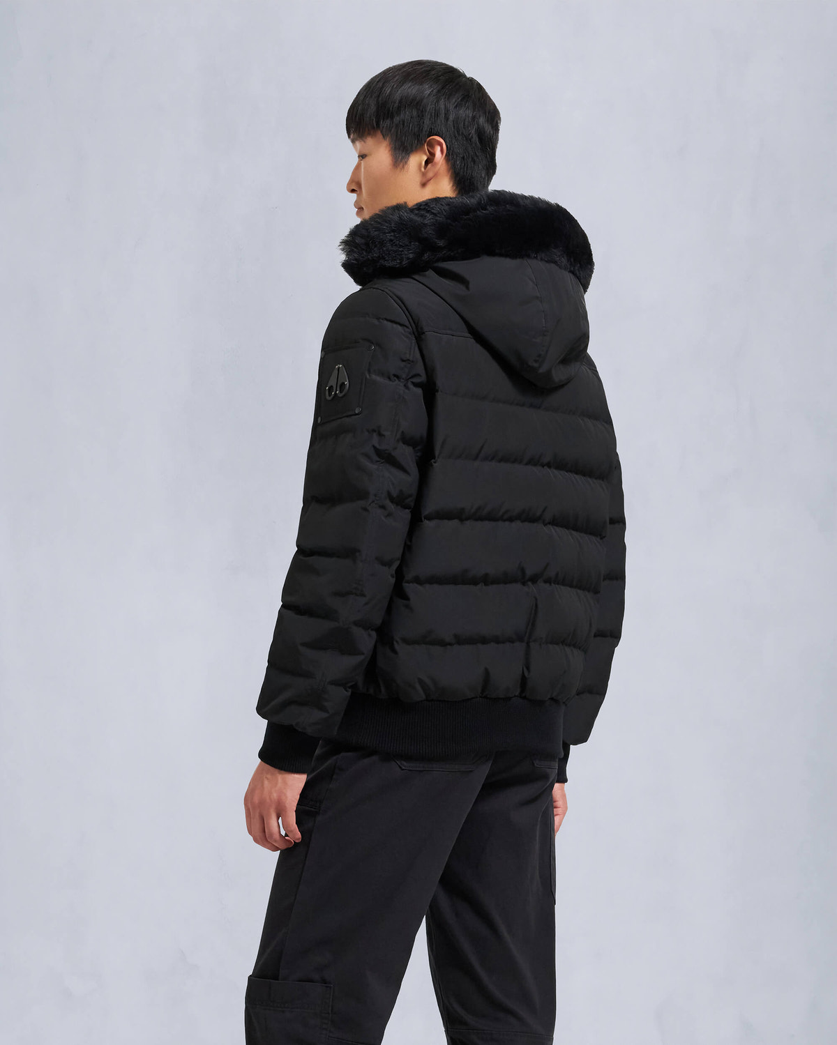 Moose Knuckles - M33MB014S - Onyx Scotchtown Shearling Bomber Jacket - MENS - Black / Black Shearling - Back