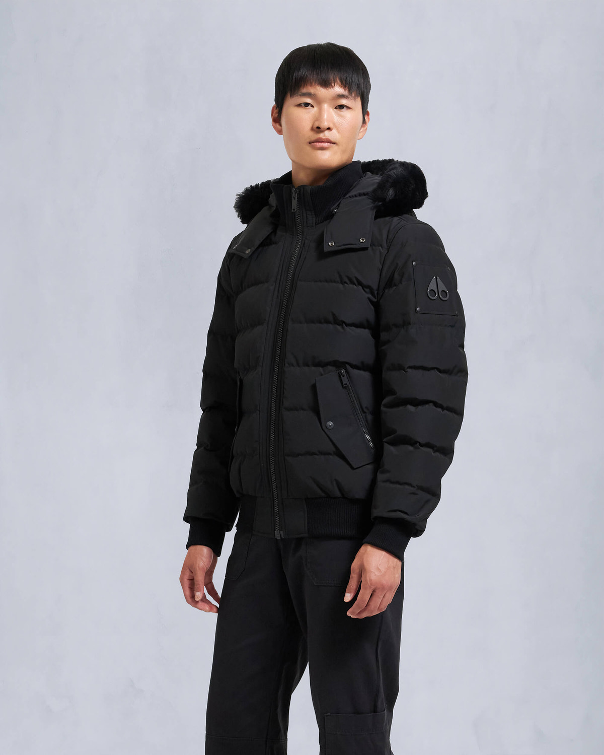 Moose Knuckles - M33MB014S - Onyx Scotchtown Shearling Bomber Jacket - MENS - Black / Black Shearling - Front