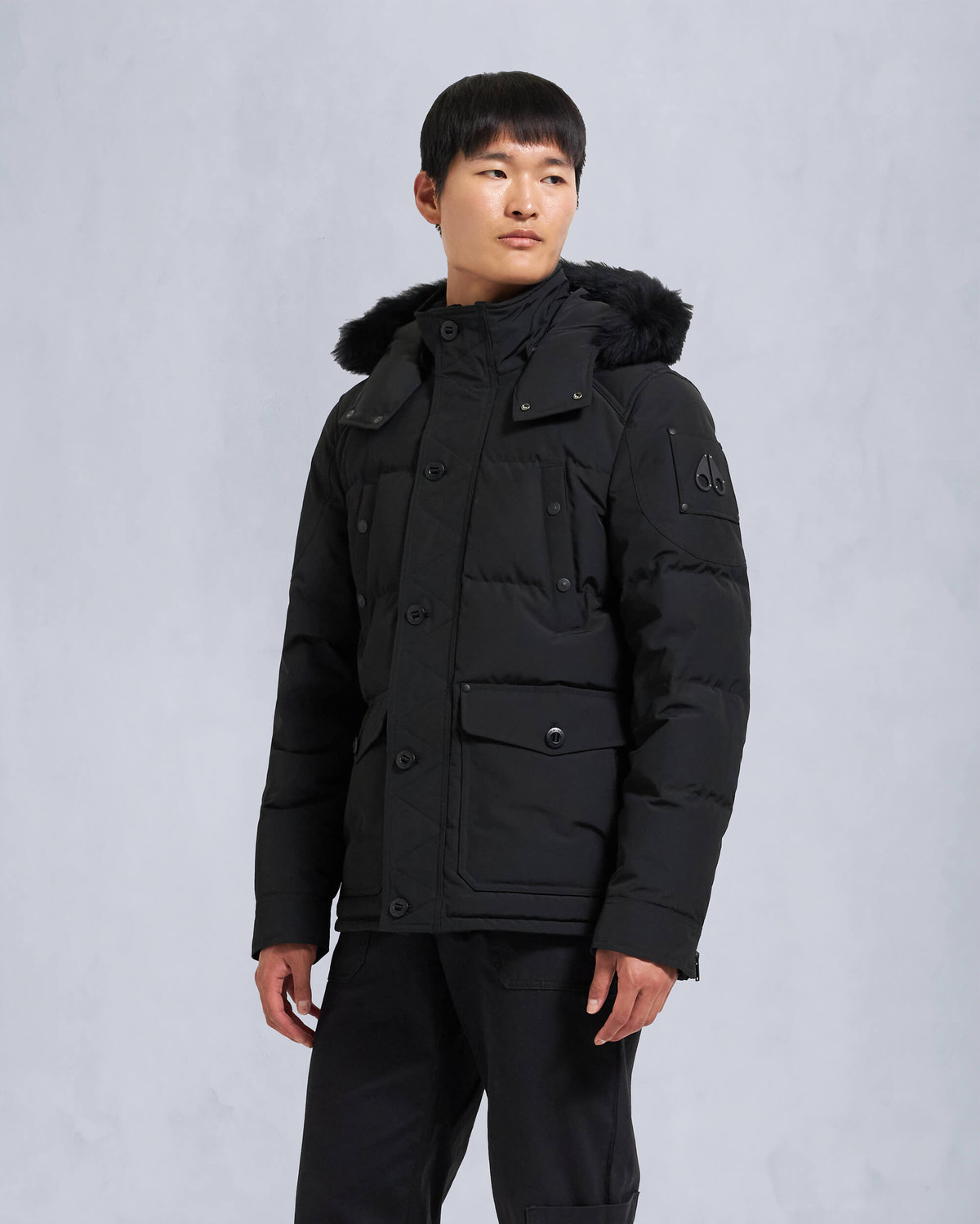 Moose Knuckles - M33MJ122S - Onyx Round Island Shearling Down Jacket - MENS - Black / Black Shearling - Front