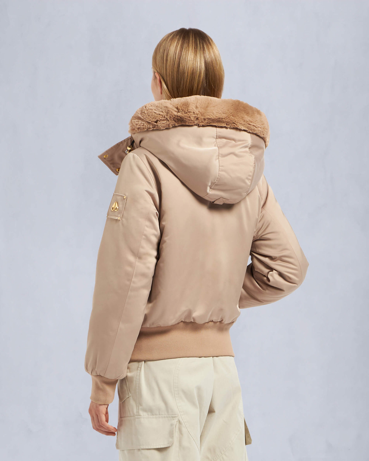 Moose Knuckles Womens Gold Series Debbie Bunny Bomber Jacket Champagne M34LB023G Back