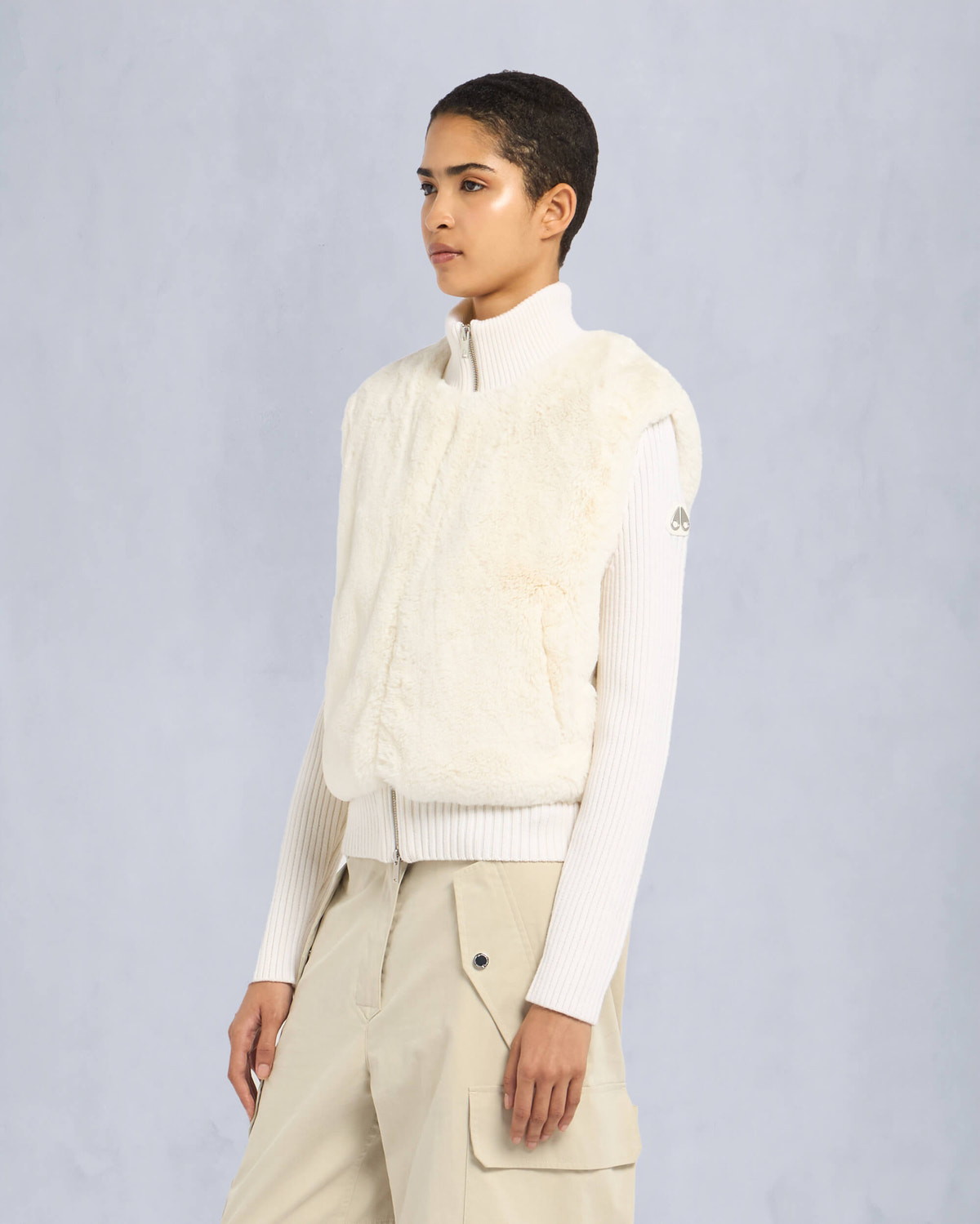 Moose Knuckles Womens Dua Bunny Wool Blend Sweater Milky Way M34LK656 Front