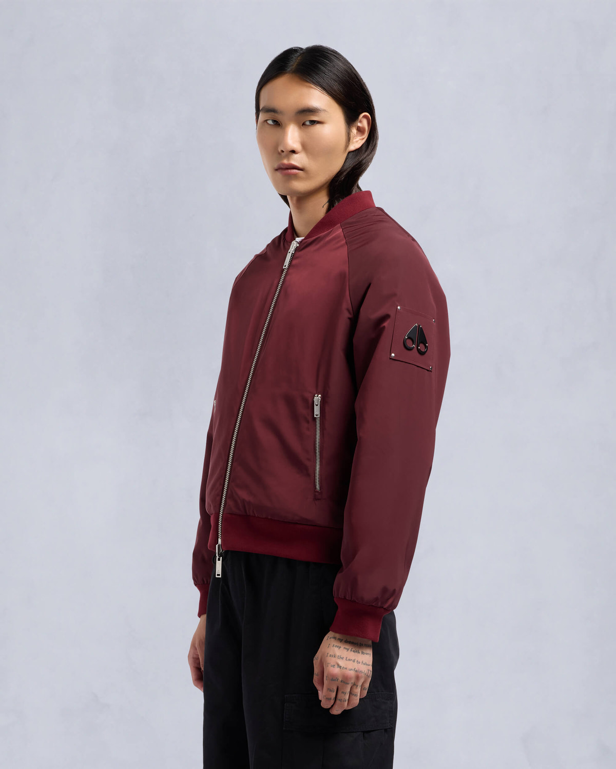 Moose Knuckles Mens Reversible Bunny Bomber Jacket Beet / beet M34MB029 Front