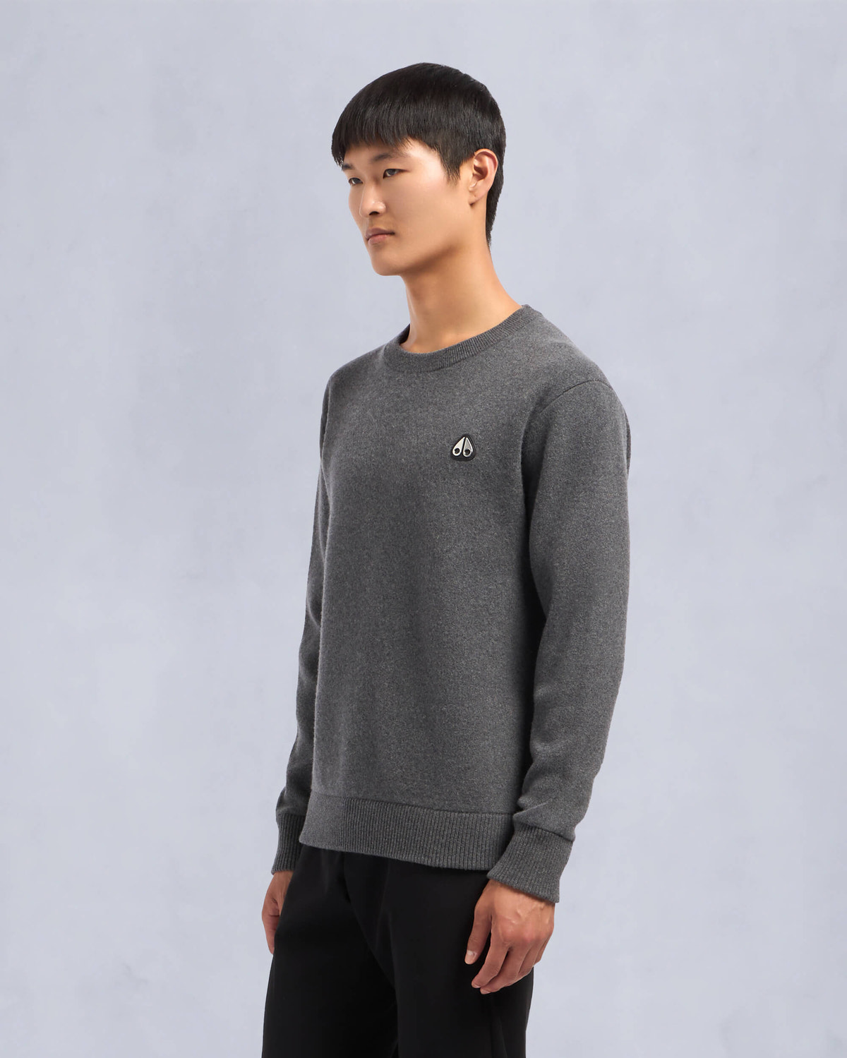 Moose Knuckles Mens Jog Falls Cashmere-Merino Sweater Cement M34MK672 Front