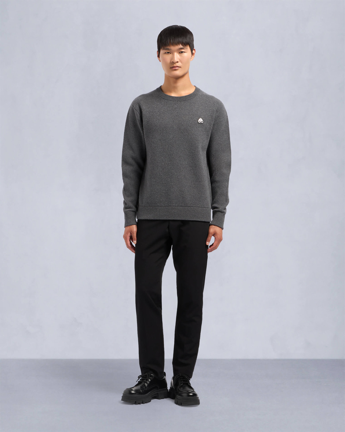 Moose Knuckles Mens Jog Falls Cashmere-Merino Sweater Cement M34MK672 Front Category