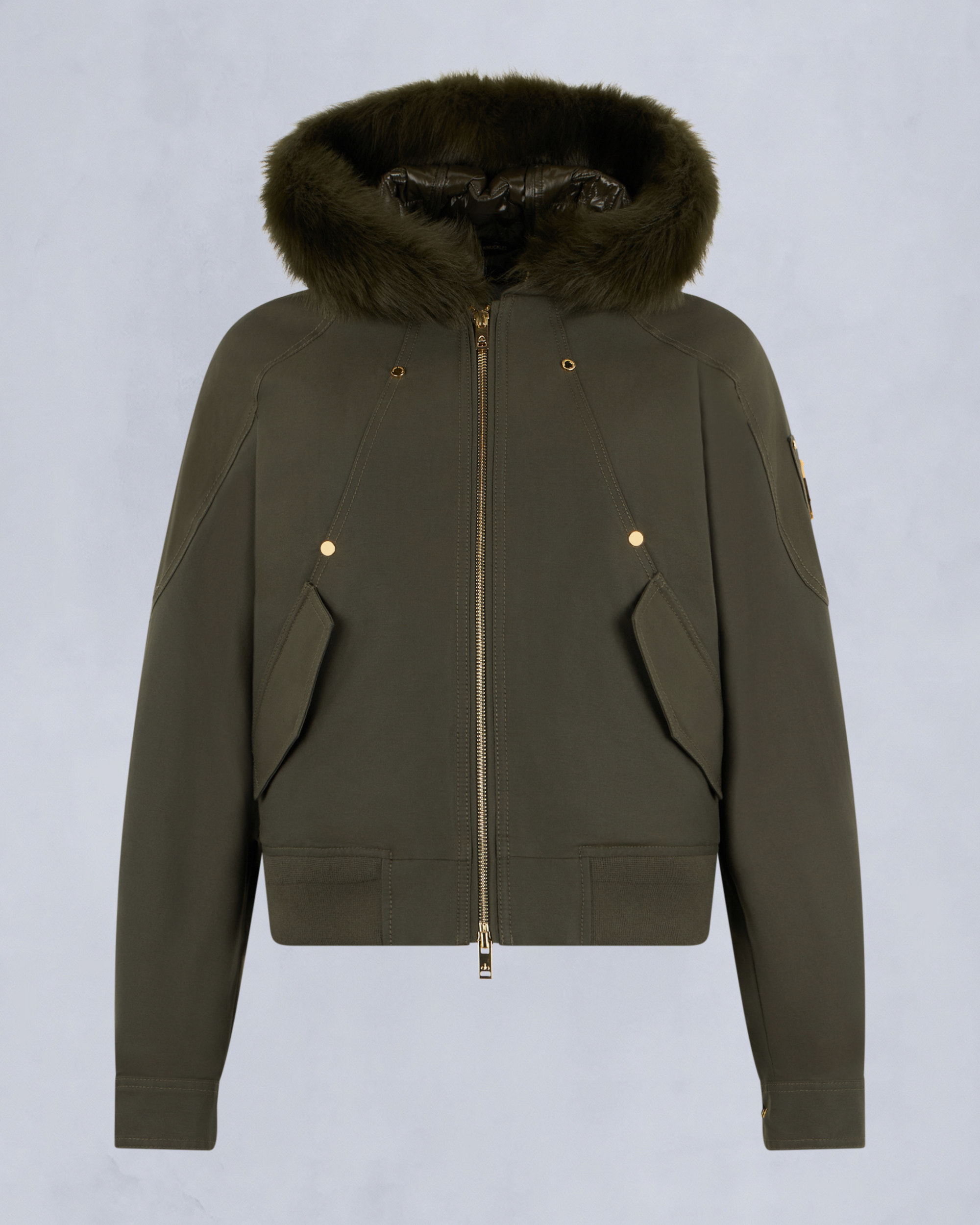 Moose Knuckles - M35LB022GS - Gold Series Logan Shearling Trim Bomber Jacket - WOMENS - - GM