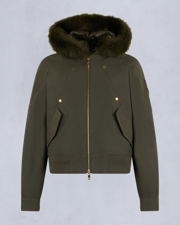 Moose Knuckles - M35LB022GS - Gold Series Logan Shearling Trim Bomber Jacket - WOMENS - - GM