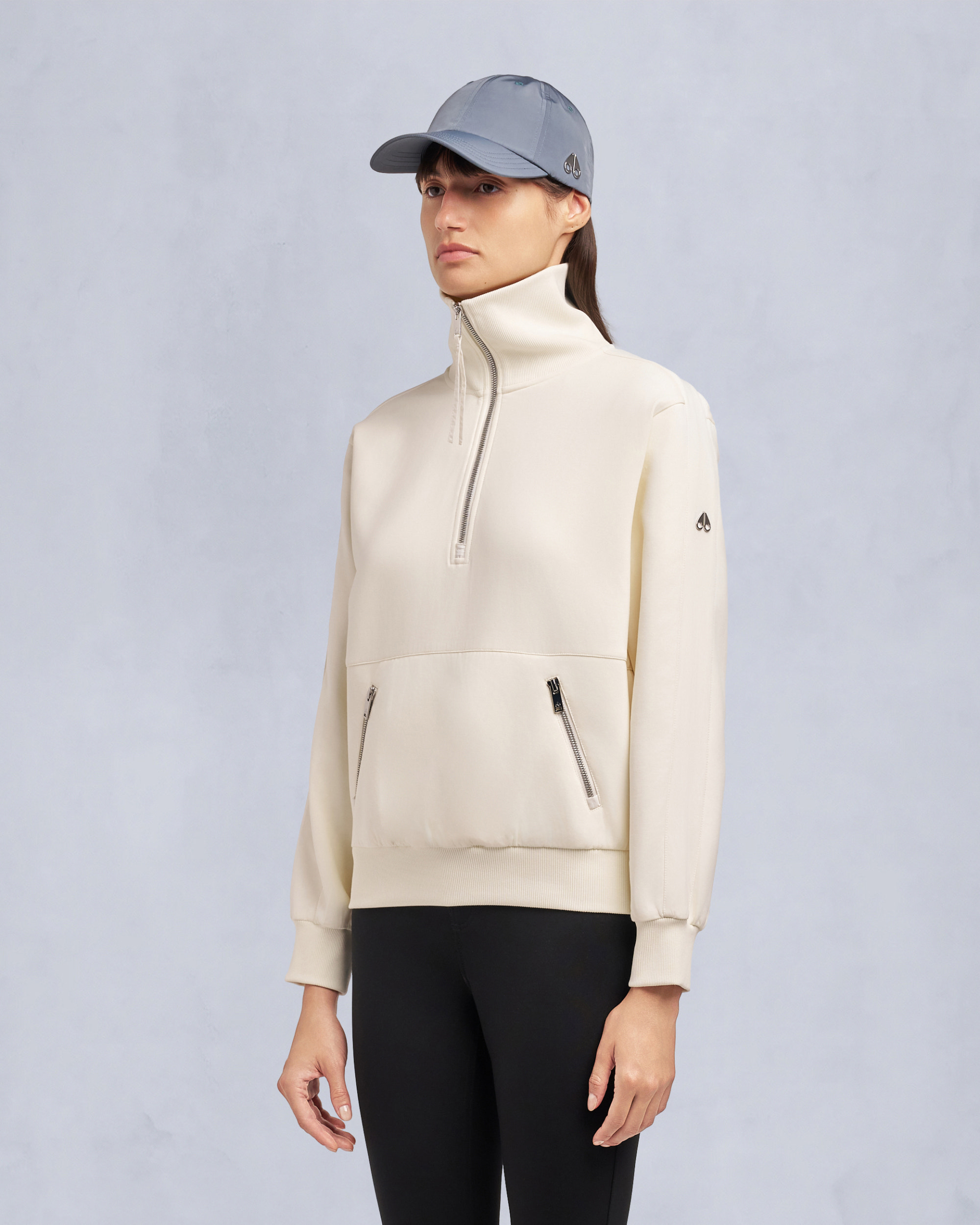 Moose Knuckles - M35LS632 - Mix Media Quarter Zip Sweater - WOMENS - - Front