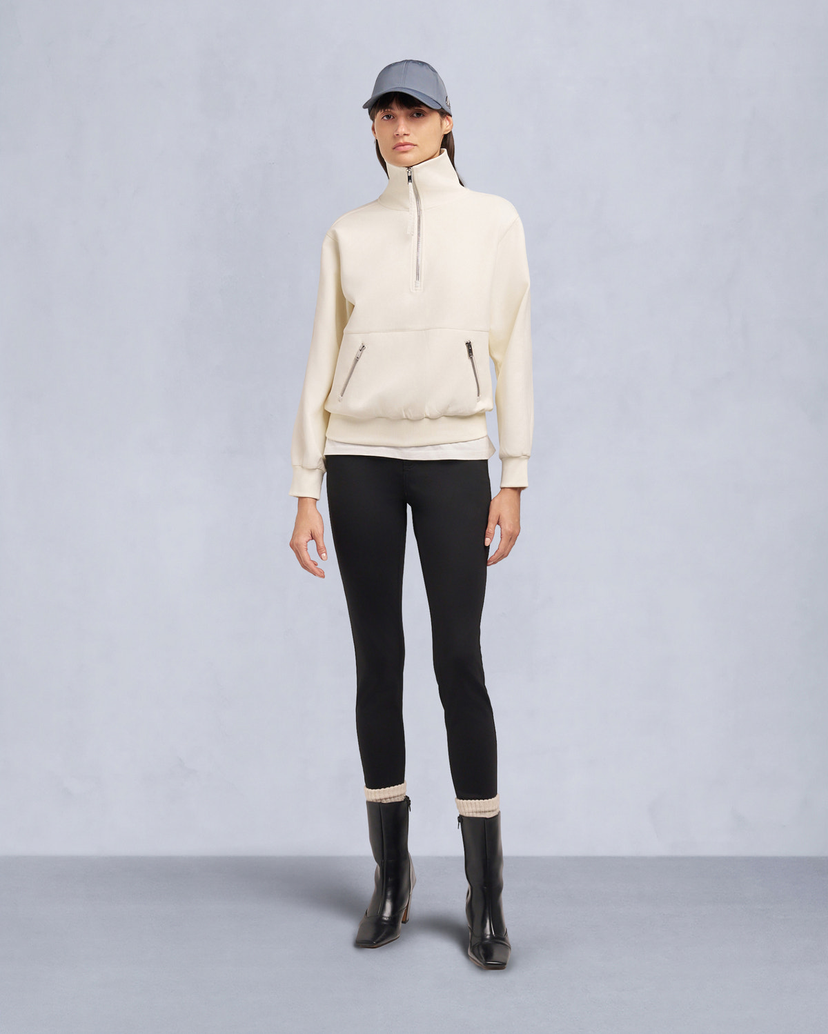 Moose Knuckles - M35LS632 - Mix Media Quarter Zip Sweater - WOMENS - - Front Category