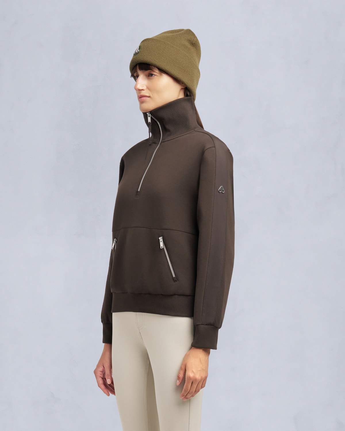 Moose Knuckles - M35LS632 - Mix Media Quarter Zip Sweater - WOMENS - - Front