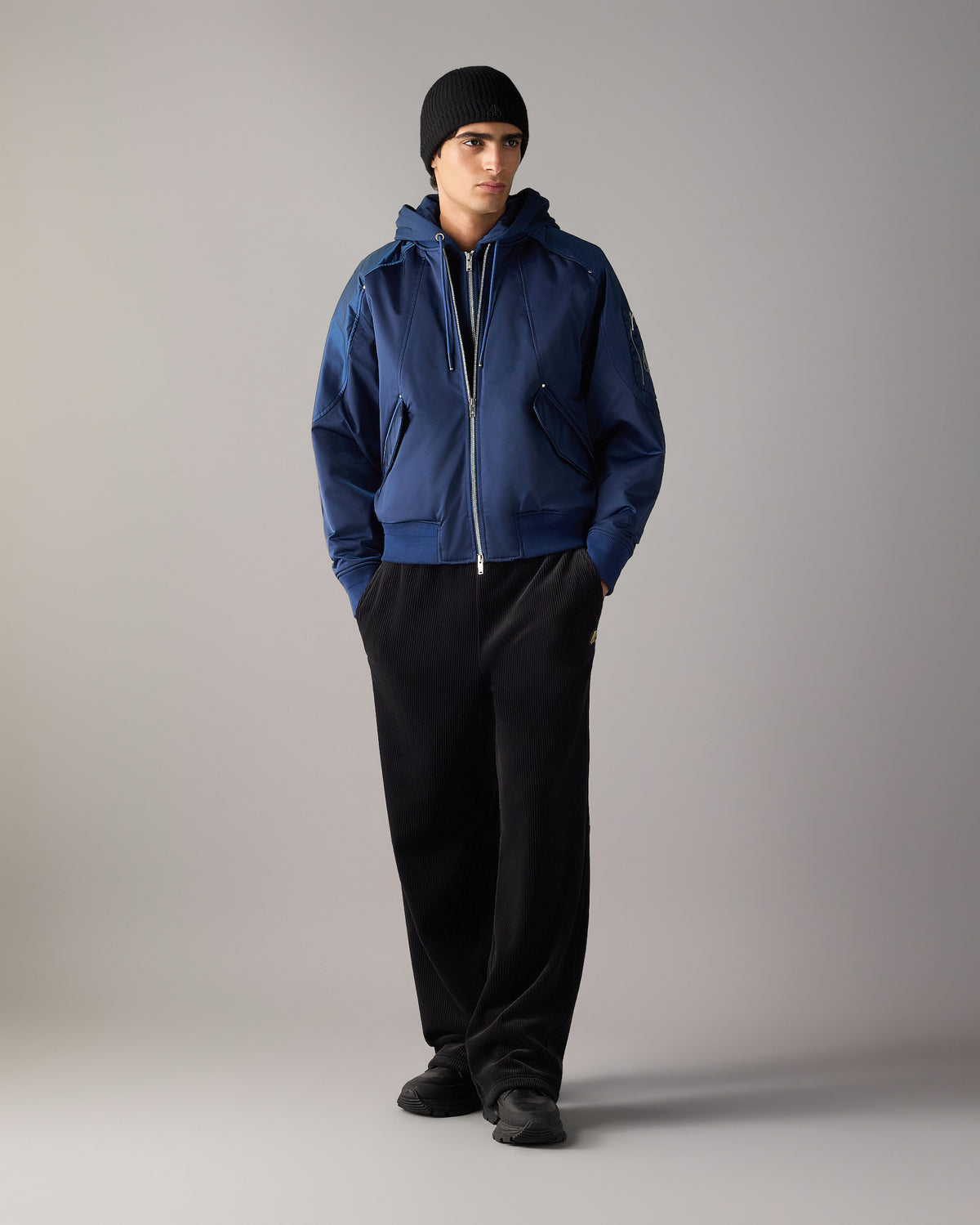 BLOUSON BOMBER EN SATIN GEORGIE-BLEU NUIT