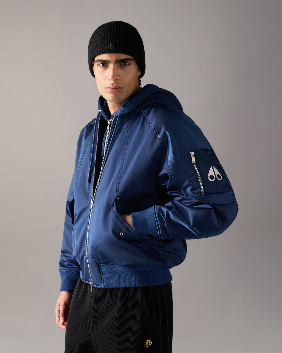 BLOUSON BOMBER EN SATIN GEORGIE-BLEU NUIT