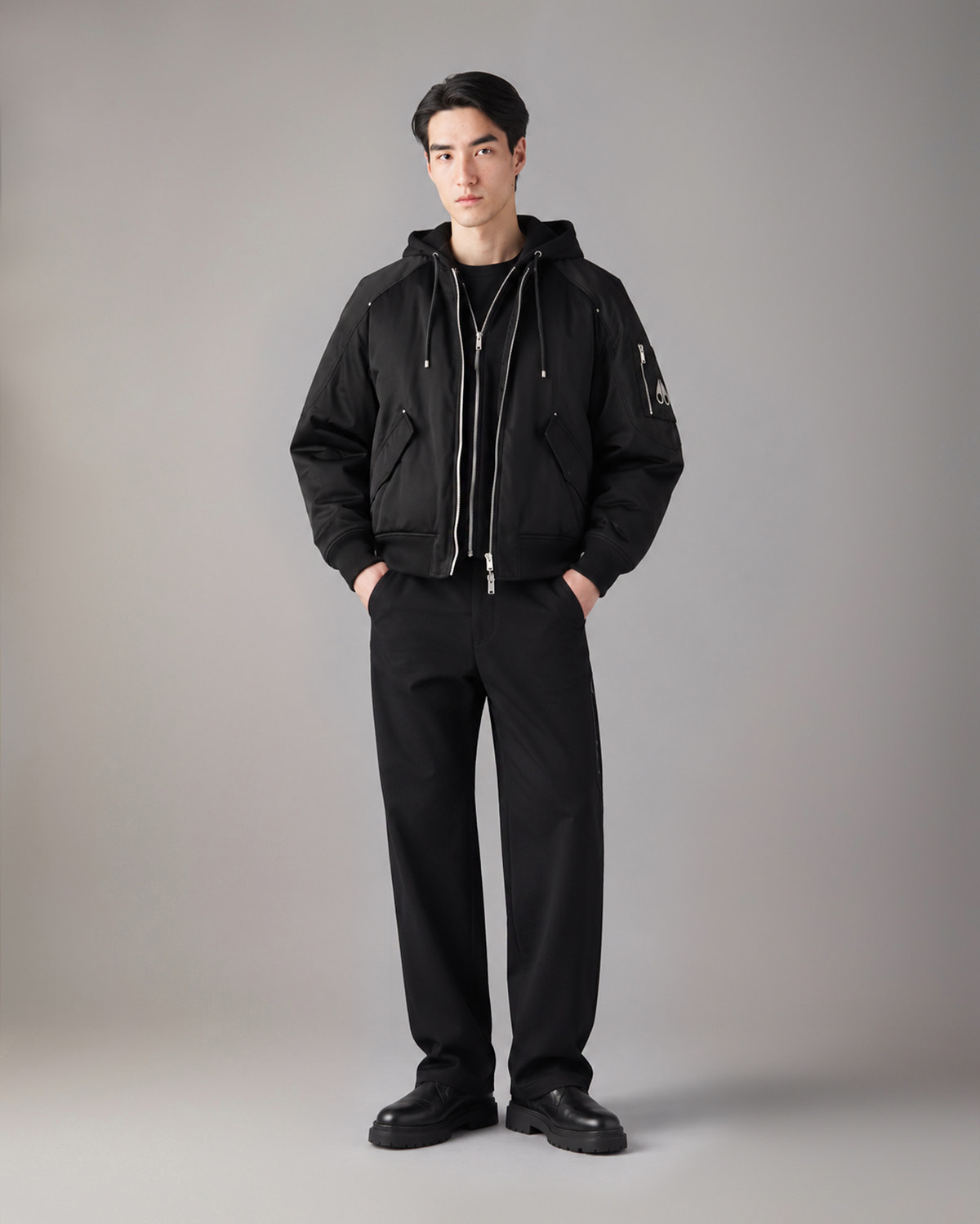 GEORGIE SATIN BOMBER JACKET-BLACK