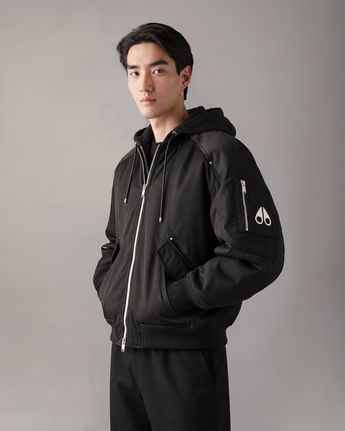 GEORGIE SATIN BOMBER JACKET-BLACK
