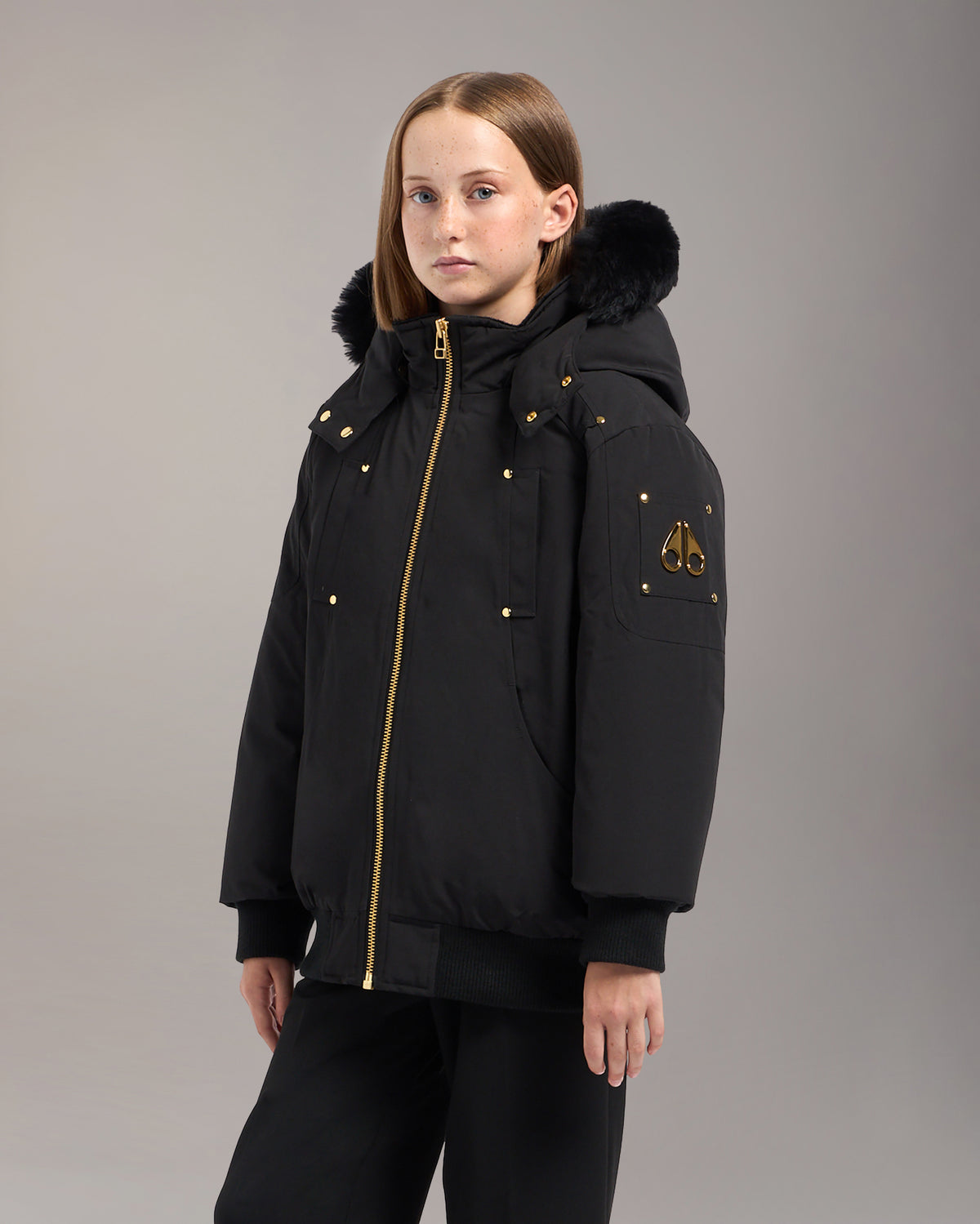 BLOUSON AVIATEUR EN DUVET ORIGINAL GOLD SERIES POUR ENFANT-NOIR-NOIR